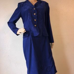 Vintage Leslie Fay Skirt Suit Set -Blue Petite 10P